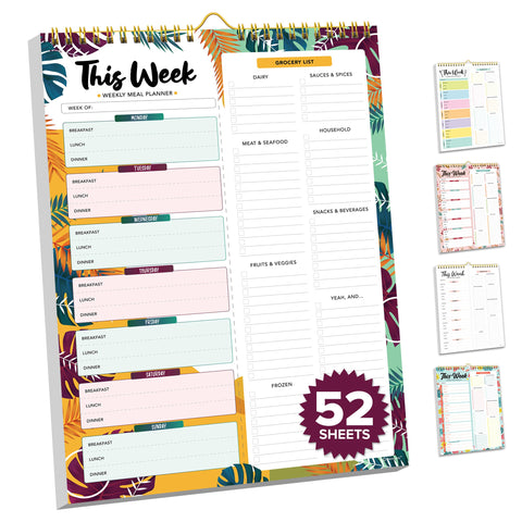 Decorably Weekly Meal Planner with Grocery List Detailed - Weekly Meal Planner Notepad - 52 Easy Tear-Off Sheets Meal Planner and Grocery List, 8.5x11" Spring-Bound Meal Planner Magnetic Meal Planner