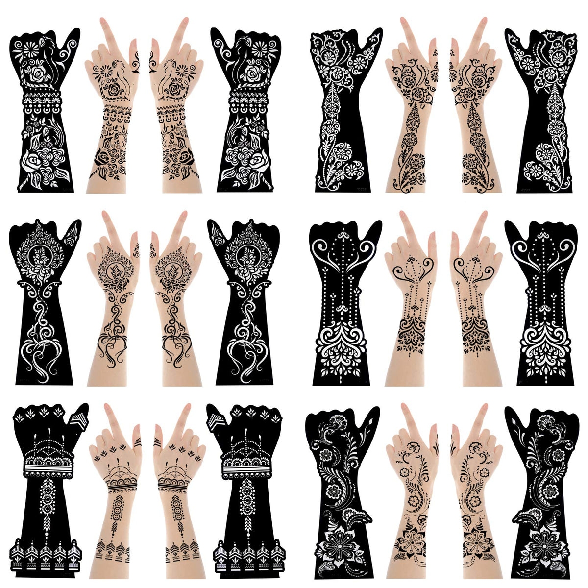 XMASIR 12 Large Sheets Tattoo Stencil Kit Indian Arabian Temporary Tattoo Templates for Women Girls Hands (Only Templates,No Tattoo Ink)