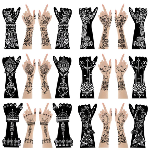 XMASIR 12 Large Sheets Tattoo Stencil Kit Indian Arabian Temporary Tattoo Templates for Women Girls Hands (Only Templates,No Tattoo Ink)