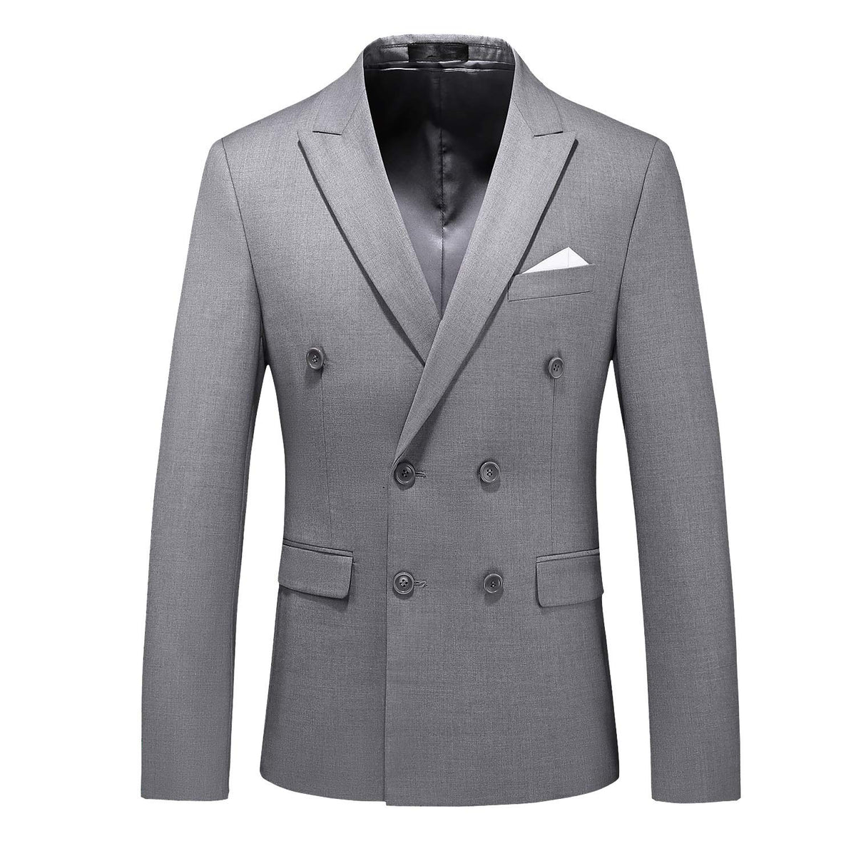 MOGU Mens Double Breasted Blazer Slim Fit Plain Color Suit Jacket US Size 36 Grey