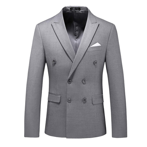 MOGU Mens Double Breasted Blazer Slim Fit Plain Color Suit Jacket US Size 36 Grey
