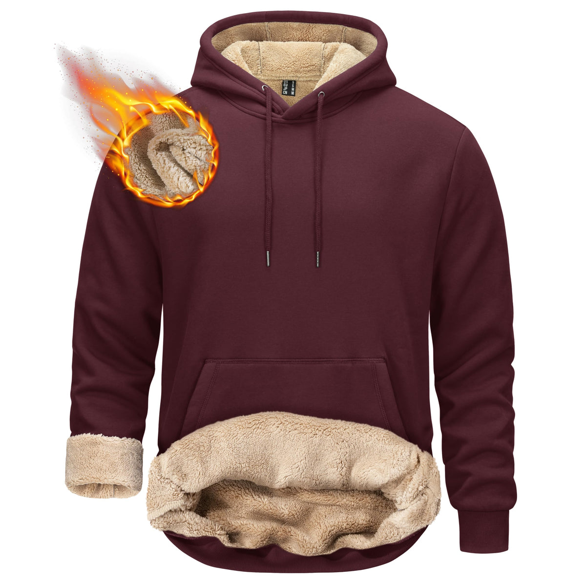 TACVASEN Mens Hoodies Pullover Warm Fleece T-Shirt Hoody Sweatshirt Sherpa Fleece with pocket Wine Red,XXL