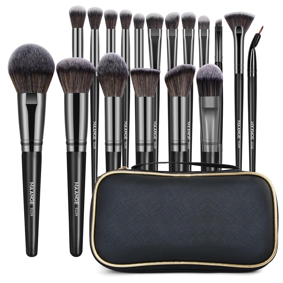 Makeup Brushes with Case, MAANGE 18 Pcs Premium and Professional Makeup Brush Set, Soft Bristles, For Foundation Blending Powder Concealers Eyeshadows Blush, Silver