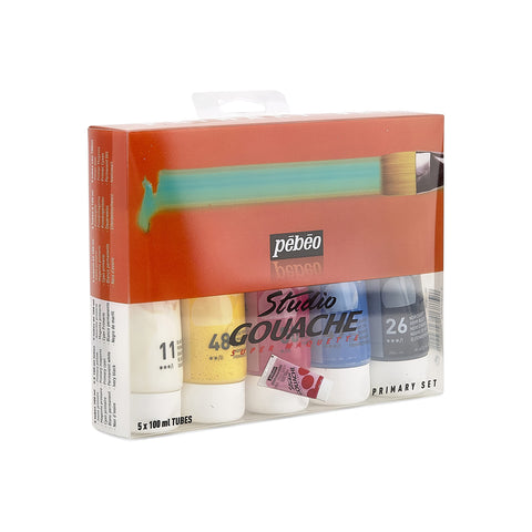 PEBEO 230300 100 ml Studio Gouache Primary Assorted Tubes, Set of 5