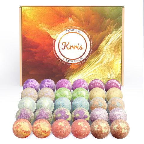 Krris Bath Bombs, 30 Pack Organic Bath Bombs Essential Oils with 15 Scents, Birthday Gift Mother's Day Gifts for Women