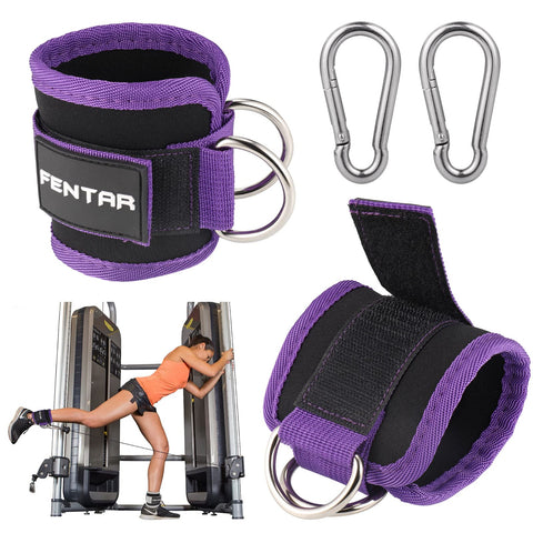 Fentar 2Pcs Adjustable Ankle Straps for Cable Machine, Comfortable Gym Ankle Strap, Double D-Ring Ankle Cuff Gym Straps, Fitness Leg Velcro Straps Exercise Attachment for Ankle Cuff (Purple)
