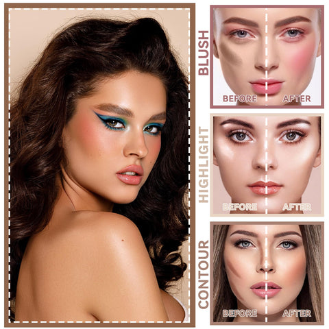 QIUFSSE Highlighter Stick Cream Blush Stick Bronzer Contour Stick Makeup,3 PCS Cream Contour Kit with Contour Brush,Long Lasting & Professional Highlighters Makeup Stick for Beginner