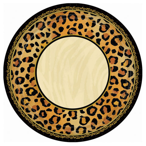 Amscan Disposable Square Dessert Plates in Safari Chic Style Print (8 Pack), 7 x 7", Black/Brown/Orange
