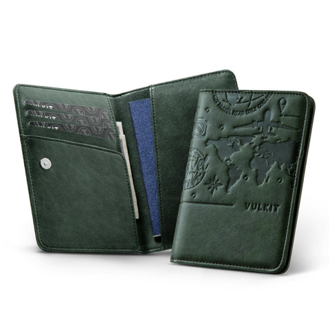 VULKIT Passport Holder Travel Wallet Leather RFID Blocking Travel Wallet Organiser Passport Holder Cover for Passport, Business Cards, Credit Cards, Boarding Passes