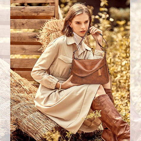 NICOLE&DORIS Classic Crossbody Bag Womens Soft Vintage Shoulder Bag Ladies Handbag PU Leather Messenger Bag Simple Tote Purse Underarm Bag Brown