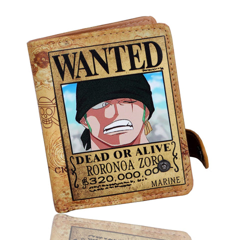 Roffatide Anime One Piece Roronoa Zoro Wallets for Boys Bi-Fold Short Faux Leather Wallet Travel Slim Wallet with Zip Coin Pocket Khaki