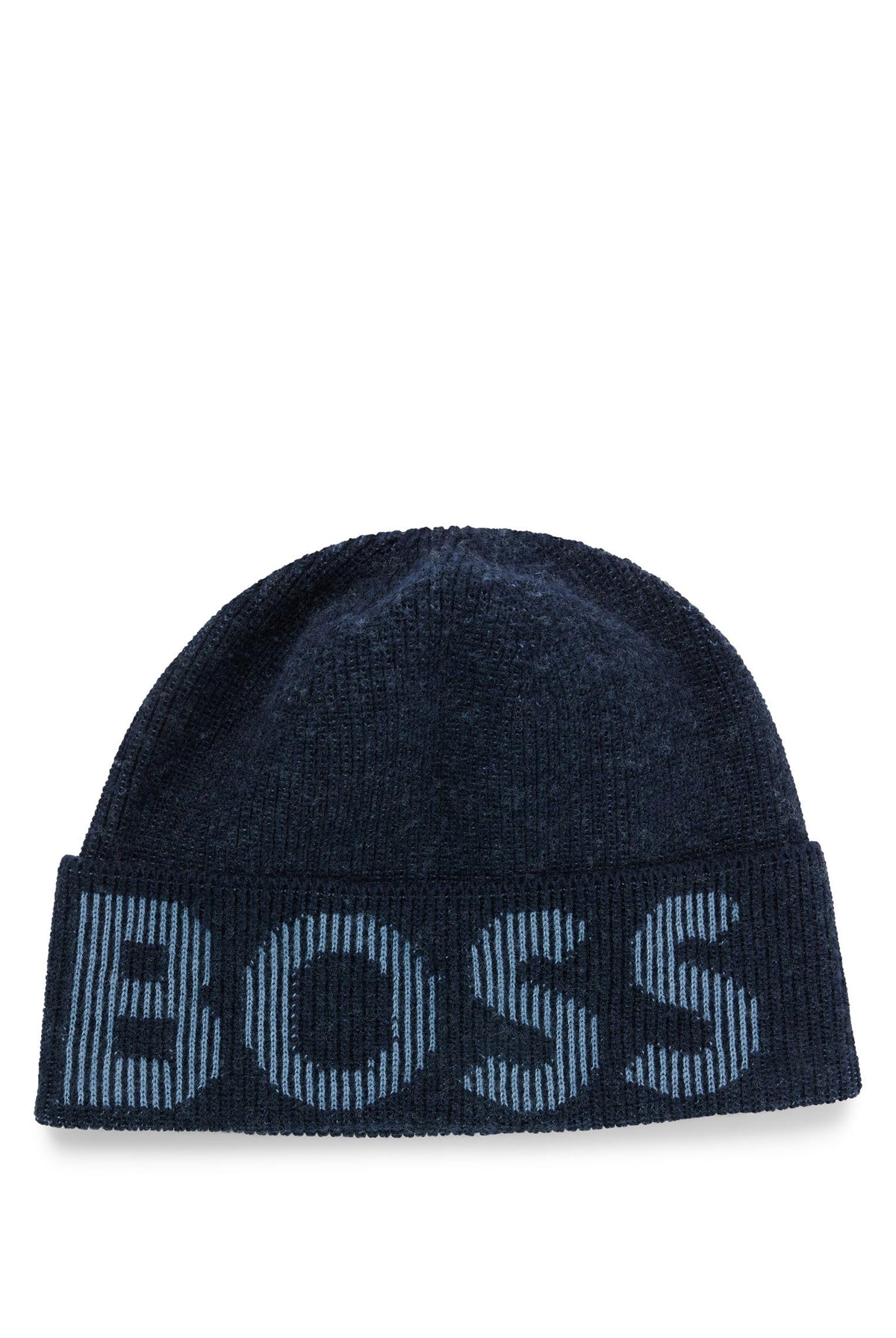 BOSS Mens Lamico Hat Knitted-logo beanie hat in cotton and wool