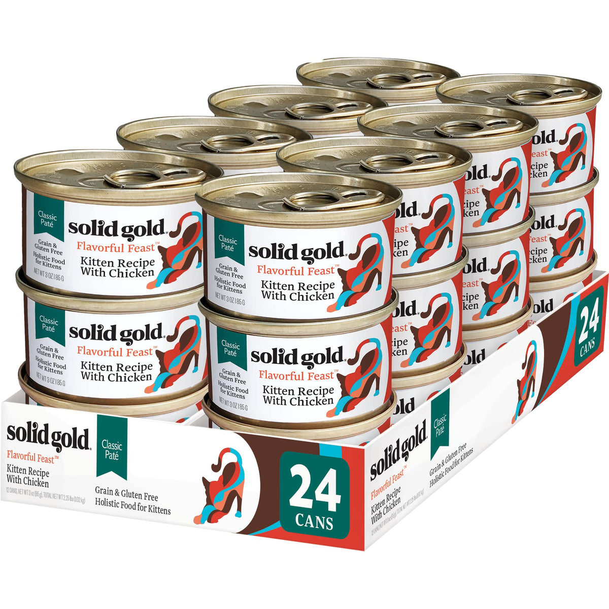 Solid Gold Wet Cat Food Pate - Canned Cat Food Made w/Real Salmon & Beef for Kittens - Flavorful Feast Grain Free Cat Wet Food for Sensitive Stomach & Healthy Living - 24ct/3oz Can