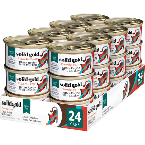 Solid Gold Wet Cat Food Pate - Canned Cat Food Made w/Real Salmon & Beef for Kittens - Flavorful Feast Grain Free Cat Wet Food for Sensitive Stomach & Healthy Living - 24ct/3oz Can