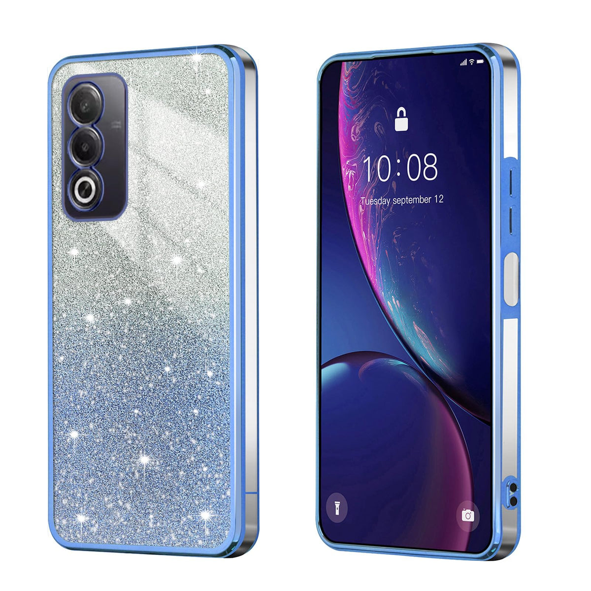BEEJTUNY Case for OPPO A80 5G / OPPO A3 PRO, Transparent Protective Cover with Gradient Glitter, Soft and Beautiful Bumper Shell, Stylish Shockproof Cover. Blue