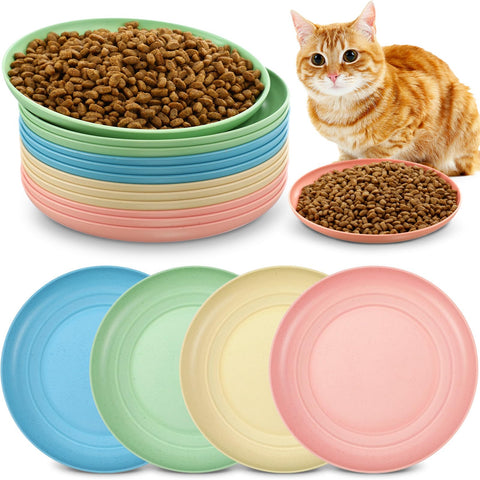 Gerrii 12 Pieces Whisker Fatigue Relief Cat Bowl 6 Inch Shallow Cat Food Dish Cat Wet Feeding Bowls Wide and Small Pet Plate for Kittens and Short Legged Cat, Wheat Straw (Light Colors,Round)