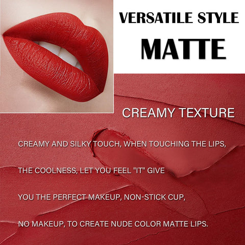 Sulily 3 Colors Matte Lipstick Set,Waterproof Long-Lasting Lipstick for Women,Cream Finish,Non-Stick Cup Not Fade Lip Gloss,Natural Nude Lip Makeup(Set C)