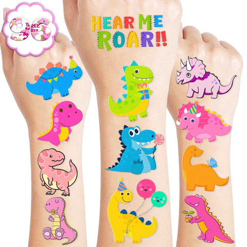 Generic Pink Dinosaur Temporary Tattoos Birthday Party Supplies Favors Decorations Super Cute 96PCS Fake Tattoos Stickers for Boys Girls School Classroom Rewards Gifts Ideal Halloween