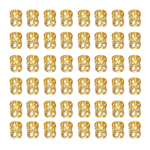 LEBQ 50 Pieces Aluminum Dread Locks Adjustable Metal Cuffs Dreadlocks Beads Braiding Hair Decorations (Gold)