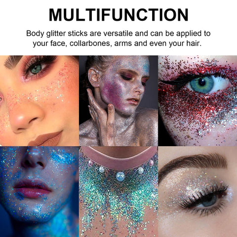 Jutqut Body Glitter Stick, Chunky Glitter Gel for Face Body Hair, Red Glitter Face Glitter Gel Makeup, Sparkling Holographic Mermaid Sequins Paint, Waterproof Multiuse Glitter Face Paint, 07#Red