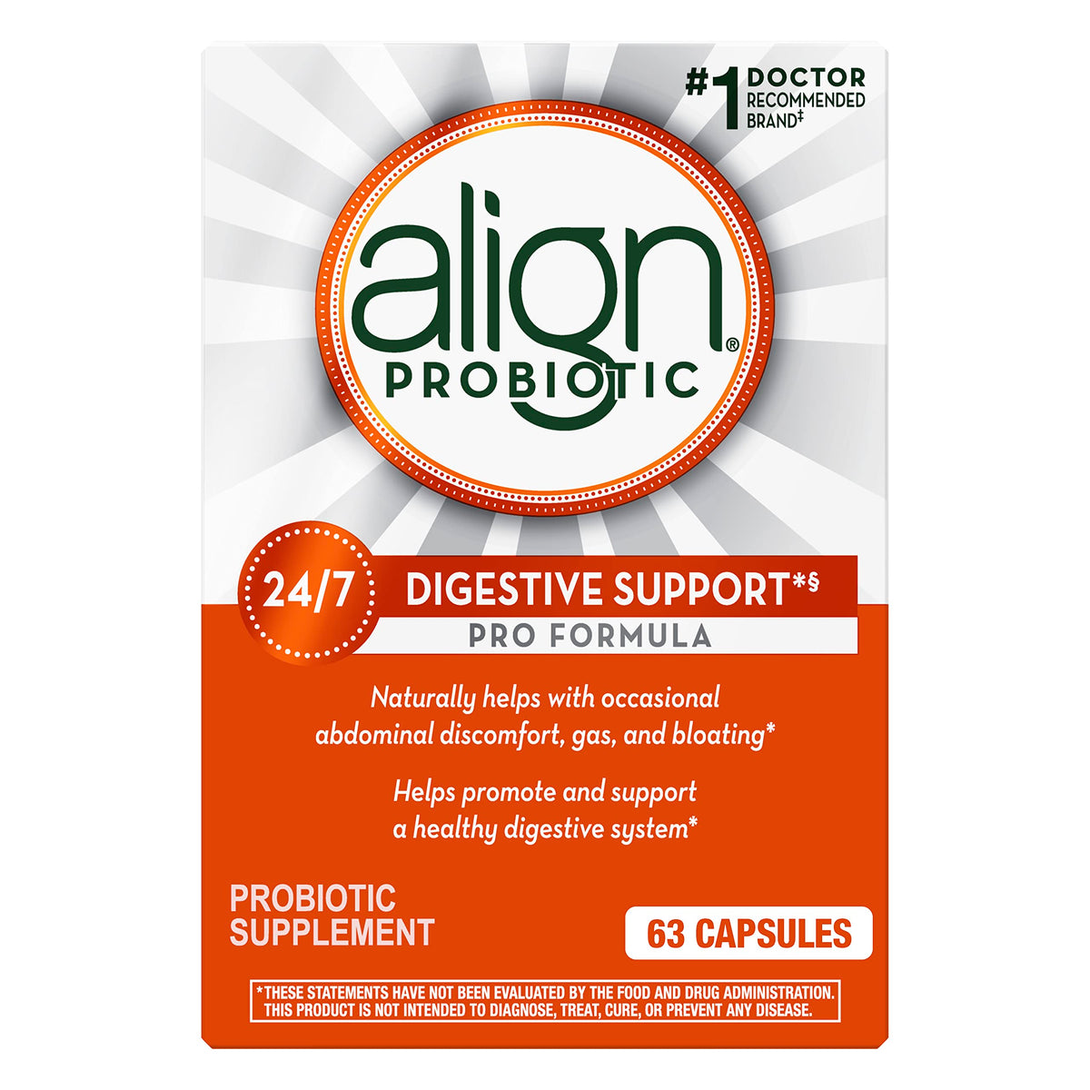 Align Probiotic, Pro Formula, Probiotics for Women and Men, Daily Probiotic Supplement, Helps Soothe Occasional Abdominal Discomfort & Bloating*, #1 Doctor Recommended BrandÃƒÆ’Ã‚Â¢ÃƒÂ¢Ã¢â‚¬Å¡Ã‚Â¬Ãƒâ€šÃ‚Â¡, 63 Capsules
