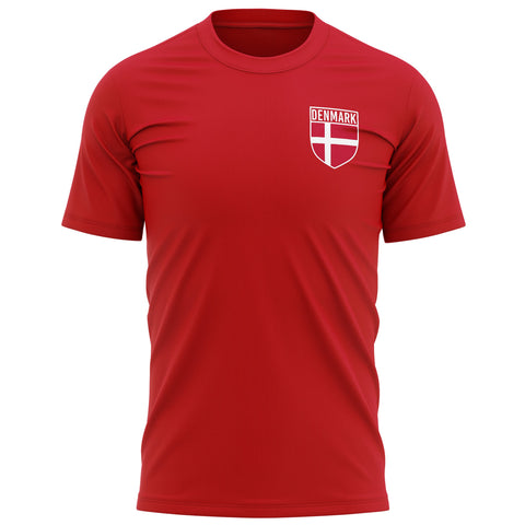 Denmark Football Jersey - Mens Denmark Flag Badge T Shirt - Football Country Supporters Red White 1910 Tee Him - Danish Tournament Footy Soccer Top, L, Red