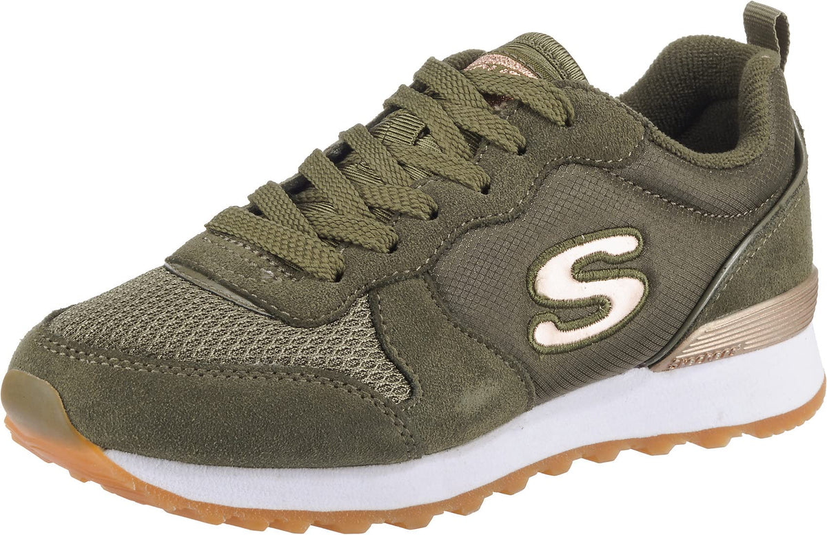Skechers Women's Og 85 Gold'n Gurl Trainers, Olive Suede Nylon Mesh Rose Gold Trim, 6.5 UK