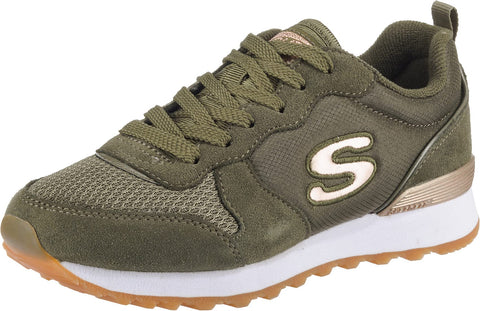 Skechers Women's Og 85 Gold'n Gurl Trainers, Olive Suede Nylon Mesh Rose Gold Trim, 6.5 UK