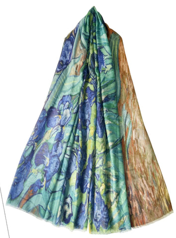 GFM® Painting Art Based Cotton Blend Scarf (Irises - Van Gogh) (SCF-VCP-3452-A)