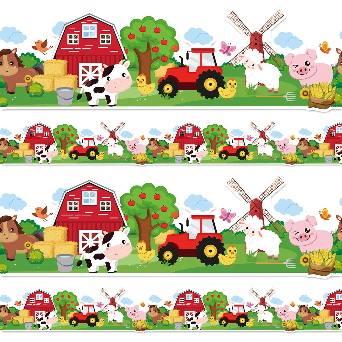 JarThenaAMCS 32.8Ft Farm Animal Bulletin Board Border Cartoon Barnyard Die Cut Trim Border Roll for Back to School Classroom Chalkboard Elementary Kindergarten Preschool School Farm Party Decor
