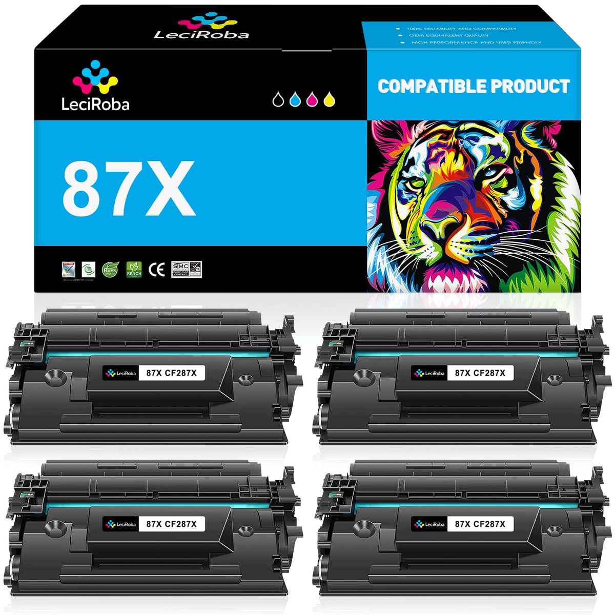 LeciRoba 87X CF287X Toner Cartridge Replacement for HP 87X CF287X for HP Laserjet Enterprise M506 M506n M506x M506dn, MFP M527 m527c, Pro M501 M501n M501dn Series (Black, High Yield Version, 4-Pack)
