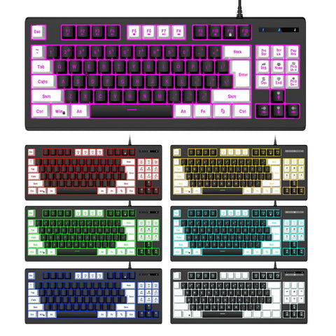 ciciglow 87 Key Mechanical Keyboard, RGB Backlight Wired Gaming Keyboard Double Color Multimedia Keyboard for Home Dormitory Office (White Black)