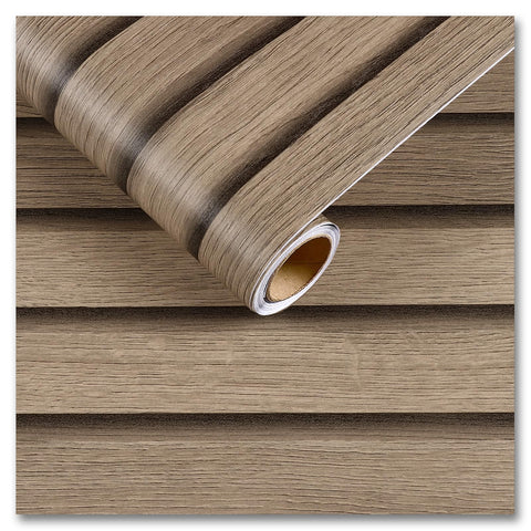 CRE8TIVE Wide 24"x354" Brown Wood Slats Wallpaper Peel and Stick Wood Grain Contact Paper Waterproof Self Adhesive Wood Panel Removable Wallpaper Wooded Stripe Look Paper for Furniture Walls Classroom