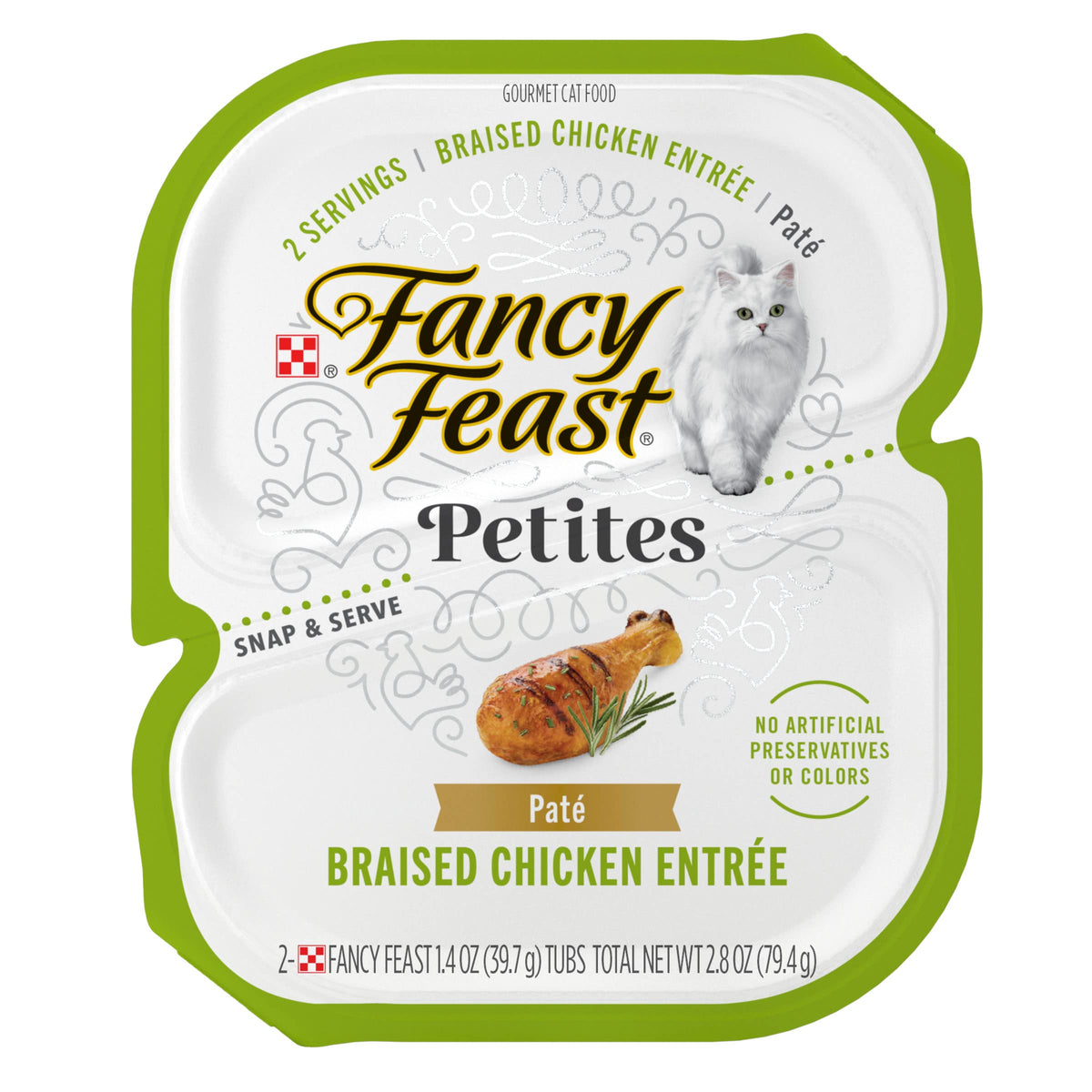 Purina Fancy Feast Petites Gourmet Wet Cat Food Pate, Petites Braised Chicken Entree - (Pack of 12) 2.8 oz. Tubs