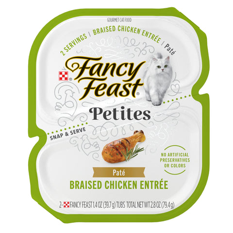 Purina Fancy Feast Petites Gourmet Wet Cat Food Pate, Petites Braised Chicken Entree - (Pack of 12) 2.8 oz. Tubs