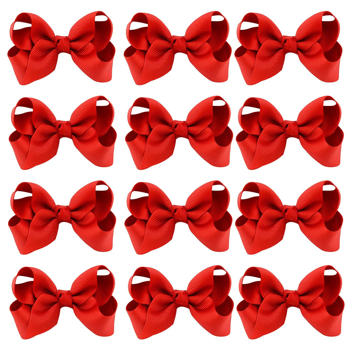 12 PCS 3" Hair Bow Clips Red Grosgrain Ribbon Solid Color Hair Bow with Alligator Clips Hair Accessories for Teen Toddler Little Girls (Red)