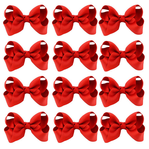 12 PCS 3" Hair Bow Clips Red Grosgrain Ribbon Solid Color Hair Bow with Alligator Clips Hair Accessories for Teen Toddler Little Girls (Red)