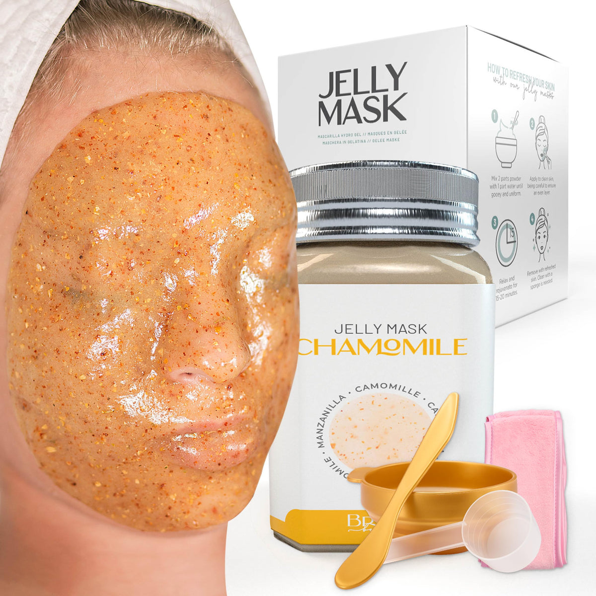 BRÜUN Peel-Off Chamomile Jelly Mask for Face Care - A 23 fl oz Rubber Mask Jar for 30 to 35 Treatments - A Skin Care Moisturizing Gel Mask of Spa Set for Men, Women and Adults
