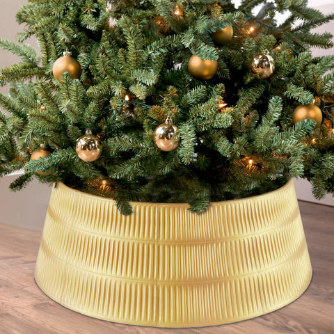 ALKB Pearl Gold Plastic Christmas Tree Collar - 28.4 in Rome Design Skirt Christmas Tree Base Cover - Holiday Tree Skirt Accessory for Home - Fits Trees Up to 8 Feet Tall