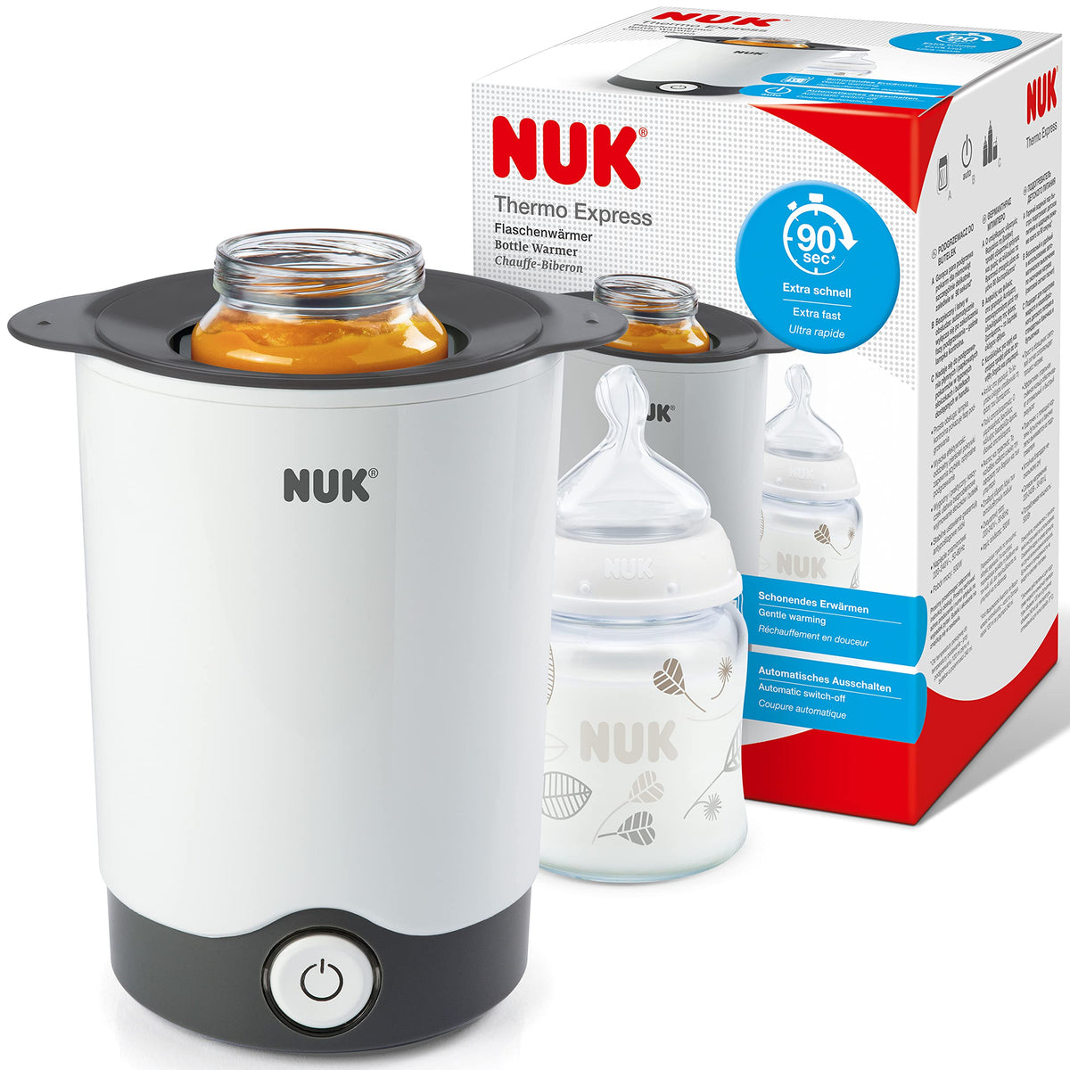 NUK Thermo Express Baby Bottle Warmer | Gently Warms Liquids & Soft Foods in 90 Seconds | Auto Switch Off | Lift-Out Basket for Easy Removal | UK 3 Pin Plug