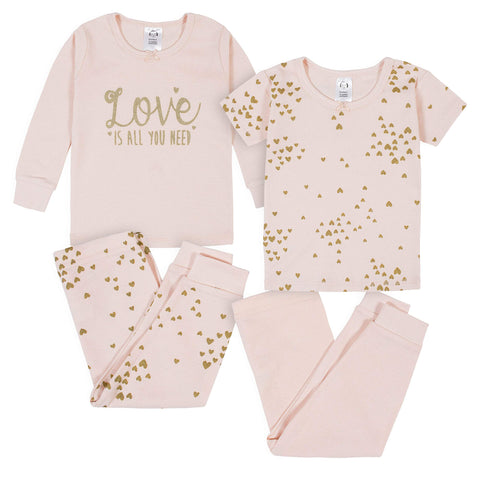 GerberBaby GirlsToddler Snug Fit 4-Piece Pajama SetLove Pink12 Months