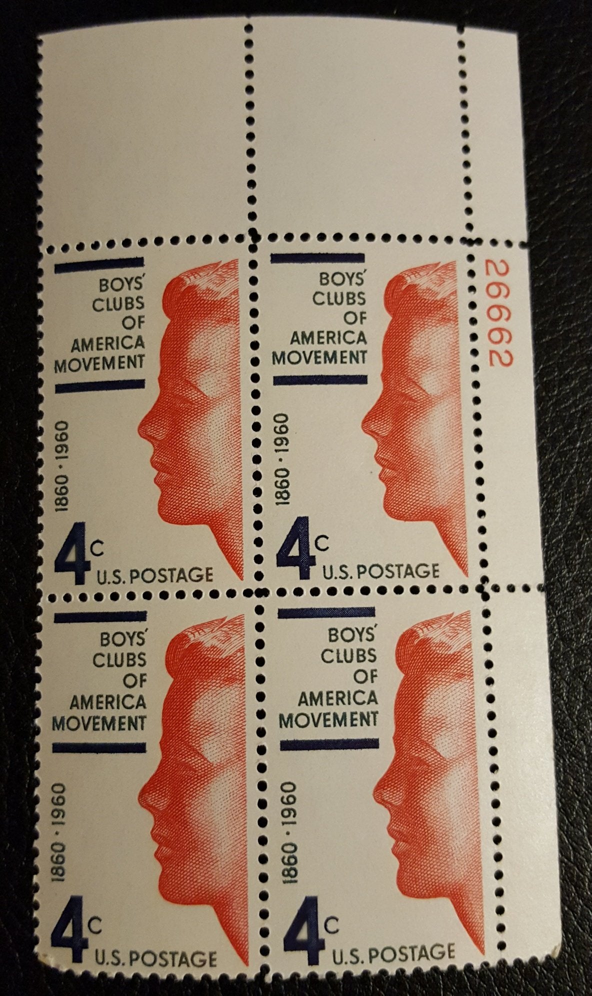#1163 - 1960 4c Boys Club of America U.S. Postage Stamp Plate Block (4)