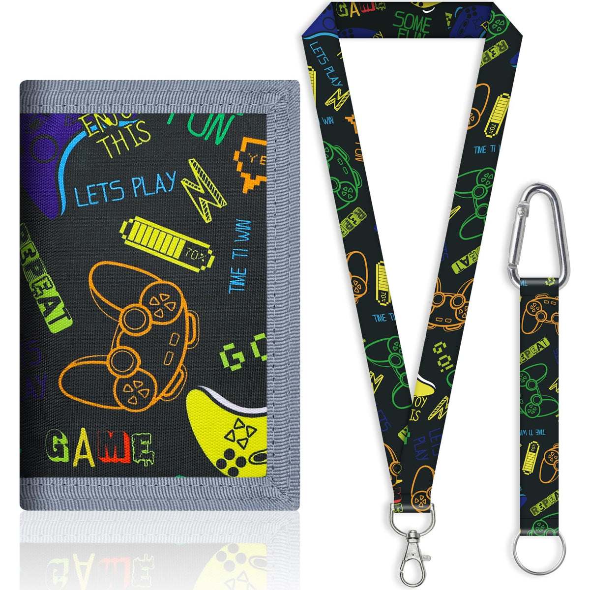 JONYEE Kids Wallet for Boys and Girls 4-16 with Lanyard and Key Chain Holder, Trifold Camo and Cute Wallets for Kids,with Coin and Card Pockets, Novelty Birthday Gifts for Childrens(Black Letters)