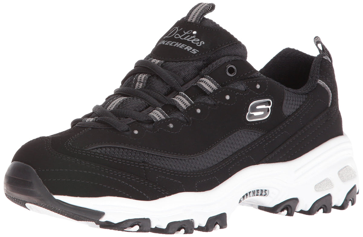 Skechers Women's D'Lites-Me Time Sneaker, Black, 7.5 W US