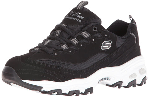 Skechers Women's D'Lites-Me Time Sneaker, Black, 7.5 W US
