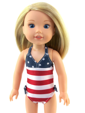 American Fashion World Fourth of July 'Red, White, and Cute' Bathing Suit for 14-Inch Dolls | Premium Quality & Trendy Design | Dolls Clothes | Outfit Fashions for Dolls for Popular Brands