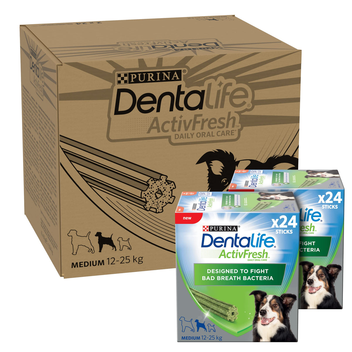 DENTALIFE ActivFresh Medium Dog Treat Dental Stick 24 Sticks, Pack of 2
