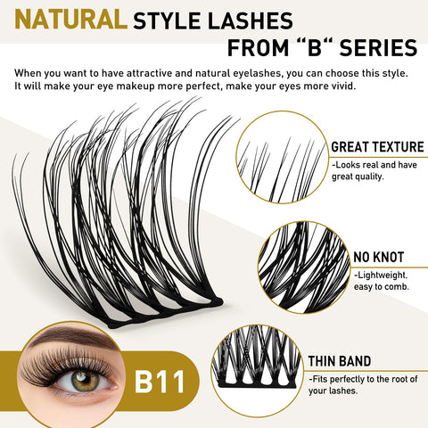 Lash Clusters B11 D Curl 10-16MIX DIY Lash Extensions 72 Clusters Lashes C D Curl B&Q LASH Wispy Volume Lashes Eyelash Clusters Extensions Individual Lashes Cluster DIY at Home (B11,D-10-16MIX new)