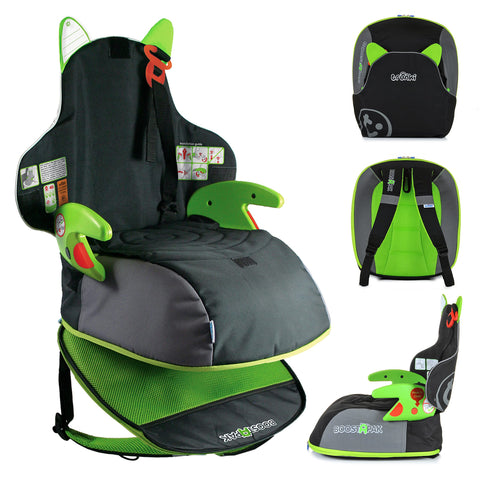 Trunki BoostApak | Kids Travel Backpack and Portable Child Car Booster Seat | Group 2-3 | Ages 4 - 12 Years (Green)