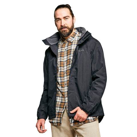Peter Storm Mens Downpour 2-Layer Waterproof Jacket with Rollaway Hood, Rain Coat, Cagoule, Mac, Outdoors, Travelling, Camping, Trekking, Hiking and Walking Clothing, Black, L